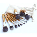 Synthetic Hair Brushes Bamboo Cosmetic Makeup Brush Set with Bag